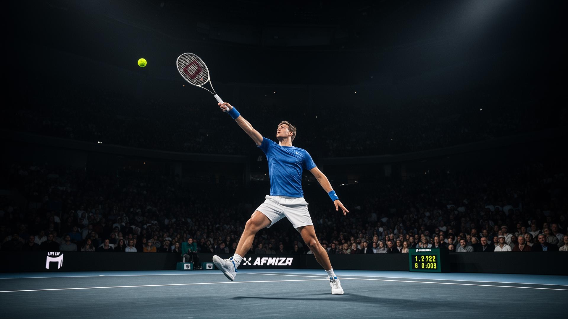 Tennis player serving